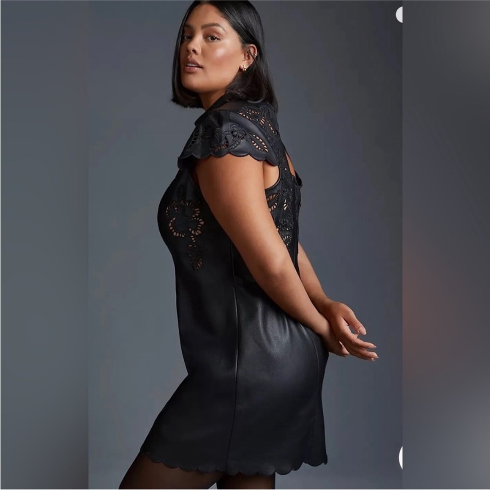 NWT Anthropologie Faux Leather Laser Cut Mini Dress - Picture 2 of 11